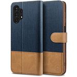 BEZ Samsung A13 Case, Samsung Galaxy A13 Phone Case Compatible with Samsung Galaxy A13 4G, Flip Wallet Cover [Canvas Faux Leather] with Credit Card Holders, Kick Stand, Magnetic Strap Closure, Blue