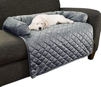 Couch Cover for Dogs - 35x35 Pet Furniture Protector with Memory Foam Neck Bolster, Quilted Fabric, and Water-Resistant Base Layer by PETMAKER (Gray)