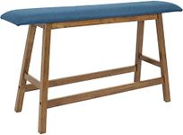 Sunnydaze Counter-Height Solid Rubberwood Backless Dining Bench - Weathered Oak Finish with Blue Cushion