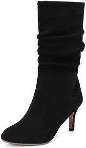 HavueGatue Femmes's Daim Bottes Tombantes Talon Chaton Bottes Mi-mollet Doux Fourrure Doublure Enfiler Talons Bottes Tombantes Noir Taille Marquée 40