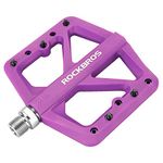Rock BROS Mountain Bike Pedals MTB Pedals Lightweight Nylon Composite Bicycle Flat Pedals 9/16" DU Bearing Bike Platform Pedals for BMX MTB Mountain Road Bike (Purple)