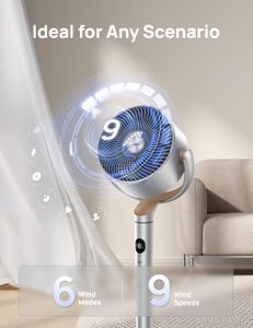 DREO 40" Smart Pedestal Fan – Silent Oscillating, RGB, Wi-Fi, Silver