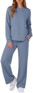 ANRABESS Women's 2 Piece Lounge Sets Casual Travel Outfits Wide Leg Tracksuit Sweatsuits Matching Set 2026 Fall Clothes Blue Small