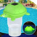 Chsuiwe Pool Chlorine Floater, Solar Turtle Floating Pool Chlorine Dispenser with Adjustable Release, Chlorine Tablet Floater for 4 * 3'' Tablets, Easy Opening Pool Tablet Holder for Swimming Pool