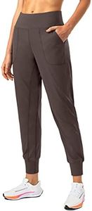 Soothfeel Women's Joggers with Zipper Pockets High Waisted Athletic Workout Yoga Pants Joggers for Women Tall (Brown, S)
