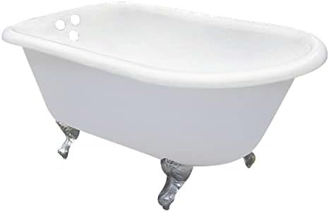 KINGSTON BRASS VCT3D663019NT1 66-Inch Cast Iron Roll Top Claw Foot Tub with 3-3/8-Inch Tub Wall Drillings and Polished Chrome Feet, White
