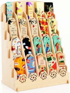 HOTCAN Bookmark Holder Display Stand for Vendors | Wooden Bookmark Booth Display Items with 20 Shelf Pockets | Customizable Space and Mobile Friendly Design Ideal for Craft Fairs, Vendor Booths, Shops