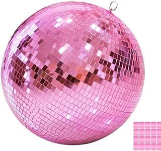 12" Mirror Disco Ball with Hanging Ring, 12 Inch Pink Disco Ball Decor with 20pcs Replacement Mirror for DJ Club, Party, Wedding, Home Decor, Live Stage for Easy Installation, Disco Ball Mirror Ball