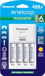 Panasonic K-KJ17M3A4BA Cell Battery Charger with eneloop AAA New 2100 Cycle Rechargeable Batteries, 4 Pack