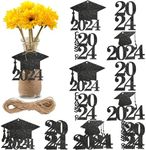 NOVWANG 40 Pieces Glitter 2024 Graduation Cutouts, Graduation Party Decorations Caps 2024 Graduation Cutouts Centerpiece(Black)