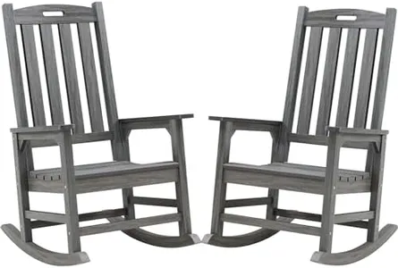 Psilvam Outdoor Rocking Chair Set of 2, Poly Lumber Oversized Rocking Chair with 21" Wide Seat and 32" Tall Backrest, Pre-Assembled with Most Components for Effortless Installation(Dark Gray)