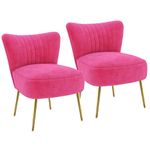 HOMCOM Modern Armless Accent Chairs Set of 2, Upholstered Slipper Chairs for Bedroom, Velvet Wingback Living Room Chairs with Gold Steel Legs and Tufted Back, Pink