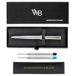 Wordsworth and Black Luxury Ballpoint Pen Set - Silver Lacquer 24K Gold Finish, Refillable Fine Point, Elegant Gift for Men & Women, Includes Ink Refill, Nice Pens for Work