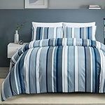 Home Beyond & HB design - 3 Piece Duvet Cover Set, 1 Printed Zipper Closure Duvet Cover with 2 Pillow Shams, Ultra Soft Brushed Microfiber, Queen or Full or Double Size, Blue White Stirpe