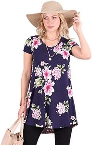 Popana Womens Short Sleeve Summer Tunic Tops to Wear with Leggings Loose Fit Plus Size Made in USA 2X ST103 Floral