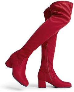 DREAM PAIRS Women's Over The Knee Thigh High Chunky Heel Boots Long Stretch Sexy Fall Boots,Size 5,Red,DWUMOB2409