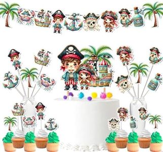 Adventurous Pirate Party Decoration Set - Includes Cake Toppers, Cupcake Toppers, Centerpieces and Banner for Kids Birthday and Treasure Hunt Events