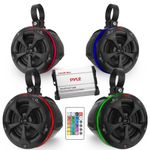 PyleUsa Waterproof Off-Road Speakers with Amplifier 4 Inch 800W 4-Channel Marine Grade Wakeboard Tower System w/RGB Lights,Remote, Full Range Outdoor Audio Stereo Speaker for ATV,UTV,Quad, Jeep, Boat