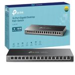 TP-Link 16-Port Gigabit Desktop Switch with 16-Port PoE+, Auto Recovery, 120 W Budget, Transmission Distance up to 250 m, Compliance with IEEE 802.3af/at, Durable Metal Casing,Plug and Play(TL-SG116P)