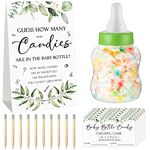 62 Pcs Baby Shower Games Guess How Many Candies are in The Jar Game Sign Greenery Game Sign 50 Small Guessing Games 10 HB Pencils and 1000 ml Milk Bottle for Baby Shower Gender Reveal Party Favors