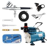 Psipro 1/5HP Airbrush Compressor with Gravity Dual-action Airbrush and Airbrush Holder Cleaning brush and 6 Foot Hose for Model Painting