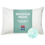 Snuggle-Pedic Memory Foam Pillows for Sleeping - Firm Pillow w/Cooling Bamboo Cover for Kids & Travel - Oreiller Mousse Memoire