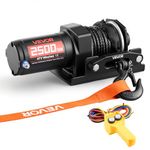 VEVOR Electric Winch 2500Lb, 12V DC Motor Winch with 4.8mm x 12m Synthetic Rope & Wired Remote Control, IP55, Aluminium Housing, Electric Winch for Towing ATVs, Black
