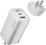 65W USB-C Charger Ultra Compact by Ceptics with Quick Charge 3.0 PD Power Delivery - GAN TECH - Small USB + Dual USB-C - 3 Ports Total - Powerful - Fast QC & PD (NAN-65B)