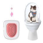 Cat Toilet Training Kit,Cat Toilet Training Systems,Reusable Plastic Cat Toilet Trainer for Pet Cleaning with 1 Replaceable Cat Feather Toy,Litter Boxes(White Tray,1 Pink Inner Support)