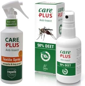 Care Plus 2er Set Insektenschutz – DEET 50% + Icaridin Textilspray – Komplettschutz für Haut & Kleidung, Tropen- & Zeckenschutz