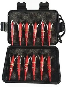 e5e10 12pcs Hunting Broadheads 100 Grain Archery Broadheads New Stell Broadheads + 1 pcs Black Broadhead Case for Arrowheads (red)