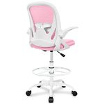 Drafting Chair Primy Tall Office Chair with Flip-up Armrests Executive Ergonomic Computer Standing Desk Chair with Adjustable Footrest Ring and Lumbar Support (Pink)