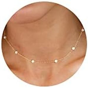 CHESKY Gold Pearl Necklaces for Women Trendy, 18k Gold Plated Dainty Choker Cute Trendy Minimalist Simple Tiny Adjustable Chain Necklaces Jewelry Gift