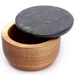 jalz jalz Salt Box of natual Wood with Marble lid for Salt Cellar or spic Storage