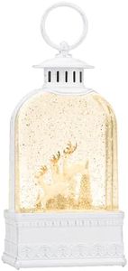 Reindeer Christmas Snow Globes Musical Lightde with 6H Timer Sparkly Swirling Snow Globe Lantern, Christmas Decor Winter Reindeer Gift, Battery or USB Powered White for Christmas Decoration (9.9Inch)