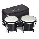Softline Pro SP-BNG-BK Bongo Drum Set with Tuning Wrench & Padded Professional Wooden Percussion Instrument for Beginner Adults Kids - Natural Skin (Black)