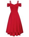 GRACE KARIN Women's Cold Shoulder A Line Rockabilly Dresses Sleeveless Swing Party Flare Dress Gowns Red M