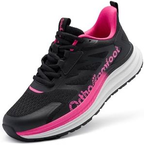 Women's Orthopedic Slip On Walking Shoes: Comfort Plantar Fasciitis Heel Spur Arch Support Hammer Toes Tennis Running Shoes, Leisure Achilles Tendonitis Breathable Trail Sneakers Black Size 7
