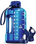 AQUAFIT 2l Water Bottle with Straw - Half Gallon Water Bottle - Motivational Gym Water Bottles 2l - 2 Liter Water Bottle Time Marker - Half Gallon Water Jug 64 oz - Large Water Bottle Dark Blue