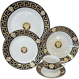 The House of Florence Medusa 20 Pieces Dinner Set, Black/Gold