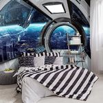 YIHWM -3D Capsule Space Fabric Wallpaper Living Room Bedroom Bathroom Boys Girls Children's Room Spaceship Large Mural- 137"x96"（ not Peel and Stick）