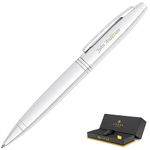 Engraved Cross Calais Ballpoint Pen in Lustrous Chrome with Smooth Black Ink and Gift Box. Custom Personalized Gift for Graduation or Business.