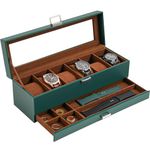 ProCase Watch Box for Men, 6 Slot Watch Display Case with Drawer, Mens Watch Case With Glass Lid, 2-Layer Jewelry and Watch Storage Watch Holder Organizer for Men Women -6 Slot, MidnightGreen