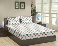 Trance Home Linen Jaipuri Design 180TC 100% Cotton Queen Size Printed Bedsheet | Bedding Set of Queen Size Flat Bed Cover with 2 Pillow Covers (86x104 inch | 7.1ft x 8.6ft - Ambari Teal)