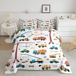 Heavy Machinery Truck Bedding Set Tractor Crane Comforter Set for Kids Boys Girls Youth Construction Site Comforter Nursery Decor Quilt Set Room 3Pcs Full Size