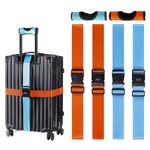 LIVEARO Premium Luggage Straps for Suitcases: Secure and Stylish Lockable Straps with 2 Handle Wraps - Pack of 4 Travel and Holiday Essentials in Blue and Orange.