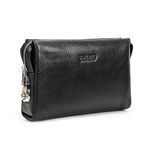 Contacts Leather Clutch Bag for Men Code Lock Anti Theft Wristlet Handbag Mens Leather Wallet Purse Card Holder Travel, Black