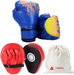 MERCIEL Boxing Gloves and Punching Mitts Set for Kids, Great for Parents and Children, Kickboxing, Karate, Muay Thai, MMA Training (Blue)