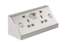 Knightsbridge SKR009A 13A 2G Switched Socket with Dual USB Charger, Stainless Steel, 77.0 mm*212.0 mm*77.0 mm