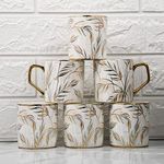 Femora Pastel Tropical Leaves Tea Mugs, Ceramic Tea Cups, Coffee Mugs (180 ml) - 6 Pcs Set (NOT MICROWAVE SAFE)